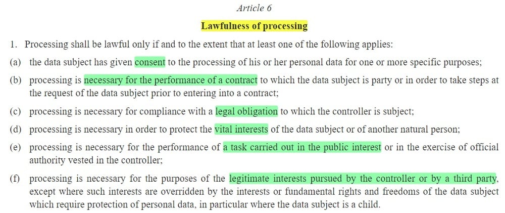 GDPR Article 6 with highlighting
