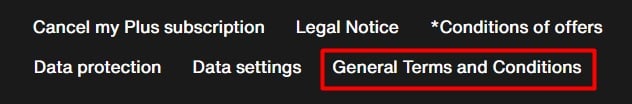 Generic website footer with General Terms and Conditions link highlighted