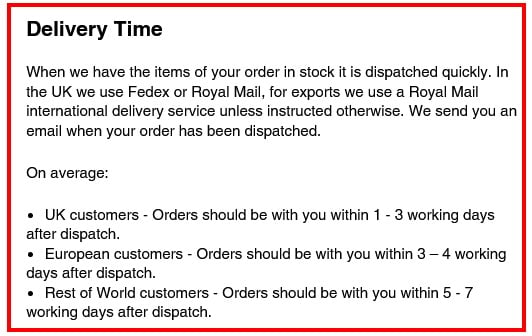 Hiut Denim Co Terms of Service: Delivery Time clause