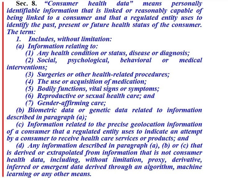 Nevada Consumer Health Data Privacy Law: Section 8 excerpt