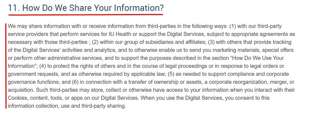 Riley Childrens Health Privacy Policy: How do we share your information clause