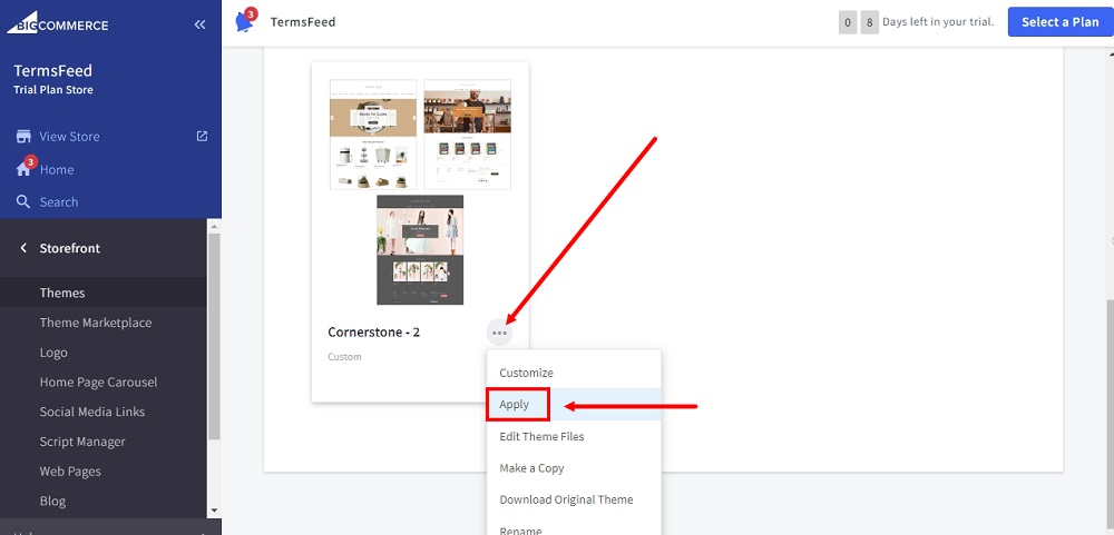 TermsFeed BigCommerce: Storefront - Theme - Copied - Apply option selected