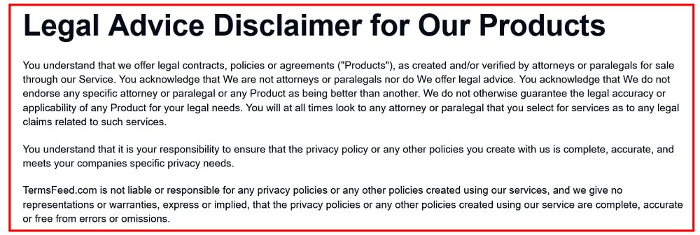 TermsFeed Terms of Use: Legal advice disclaimer