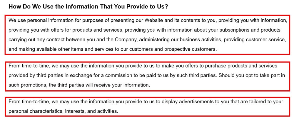 Turley Talks Privacy Policy: How do we use the information that you provide to us clause