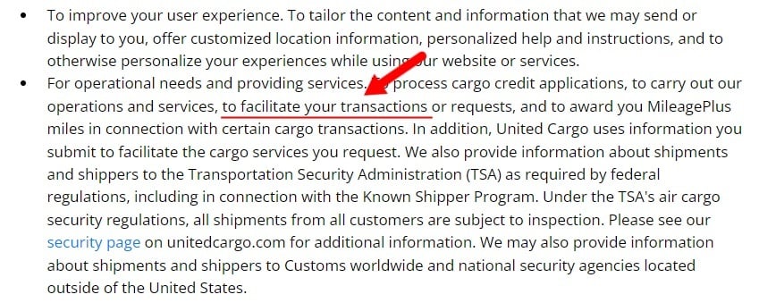 United Cargo Privacy Policy: How do we use your personal information clause excerpt