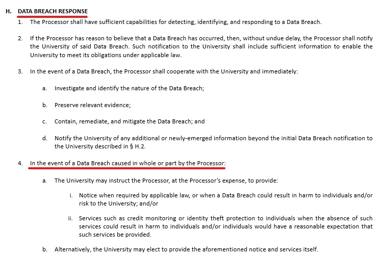 University of Washington DPA: Data breach response section