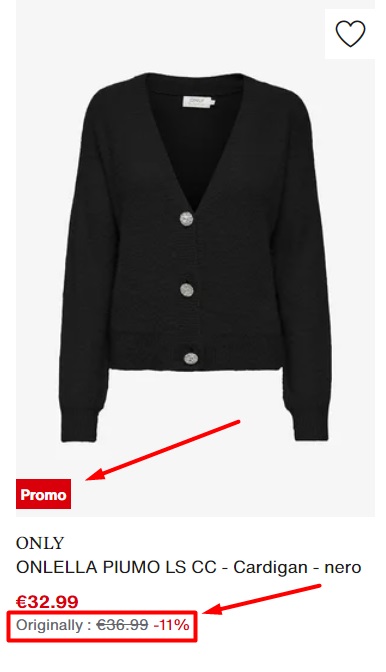 Zalando listing with promo and original price highlighted