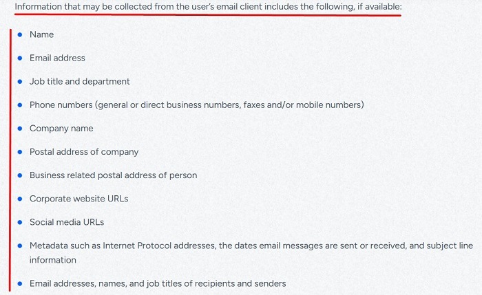 Zoominfo Privacy Policy: Information collected clause