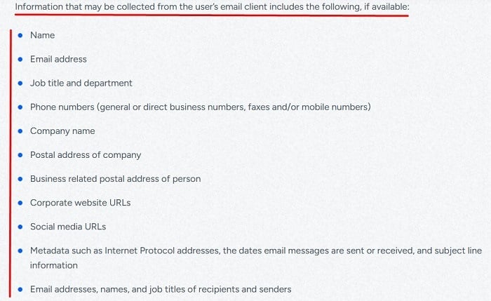 Zoominfo Privacy Policy: Information collected clause