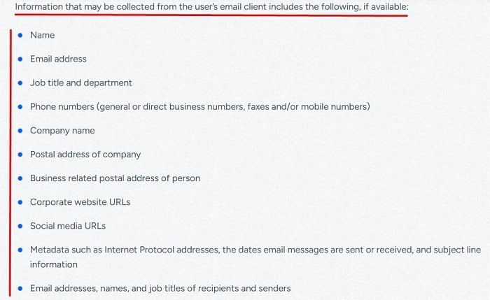 Zoominfo Privacy Policy: Information collected clause