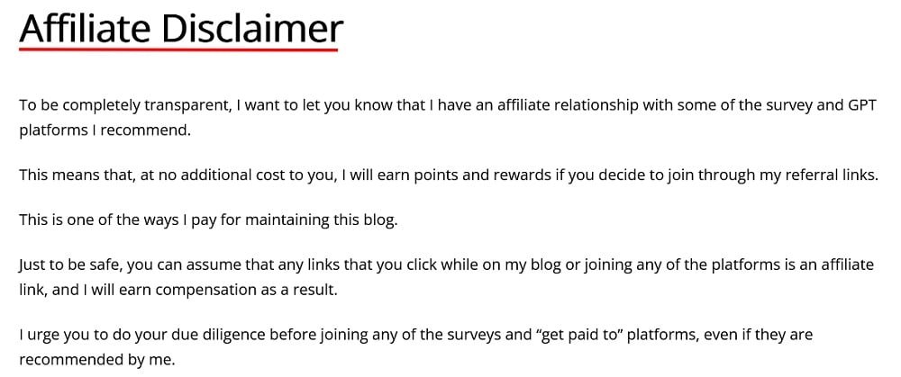 Awesome Survey Reviews Affiliate Disclaimer