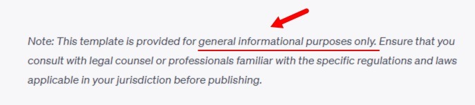 ChatGPT-generated Cookies Policy test: General informational purposes only disclaimer