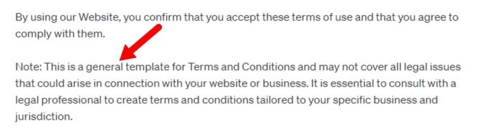 ChatGPT-generated Terms and Conditions agreement test: General template disclaimer