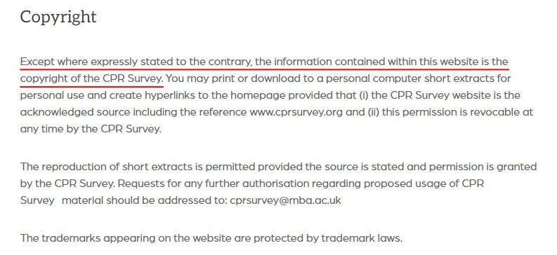 CPR Survey Copyright Disclaimer