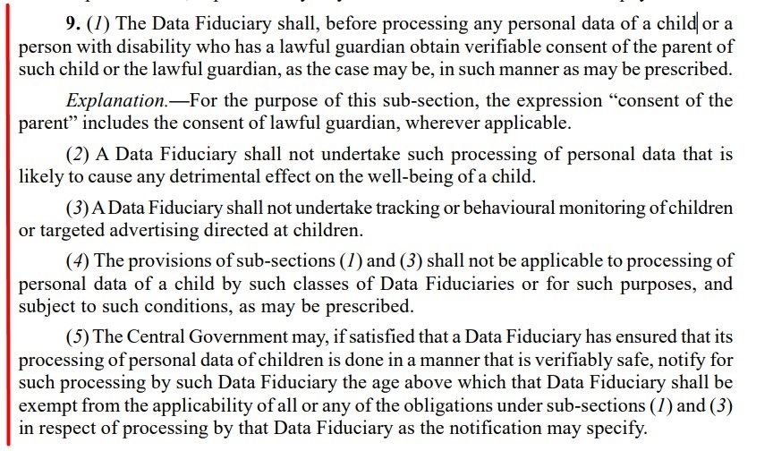 India DPDP: Processing personal data of a child section