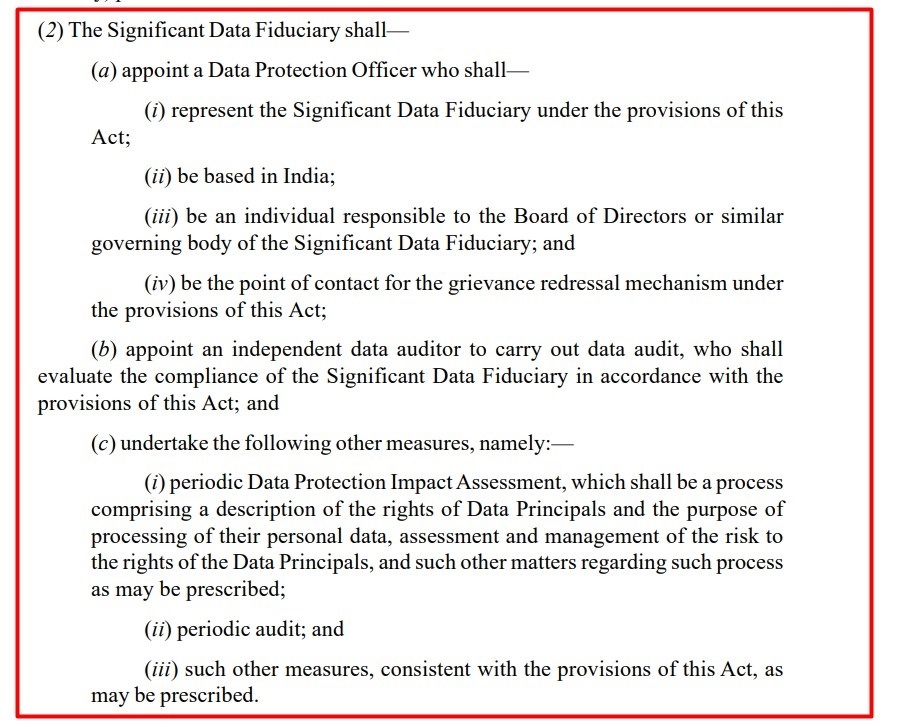 India DPDP: Significant Data Fiduciary Requirements excerpt