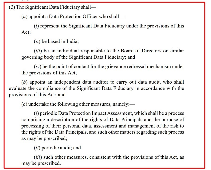 India DPDP: Significant Data Fiduciary Requirements excerpt