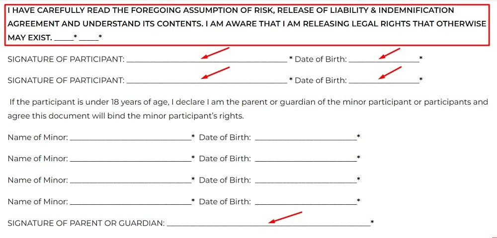 Kodi Rafting Liability Waiver: Consent section