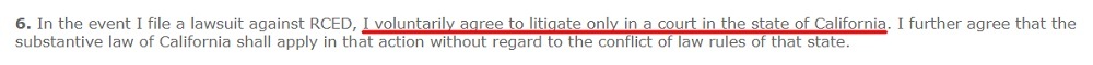 Rock Climb Every Day Liability Waiver: Governing law section