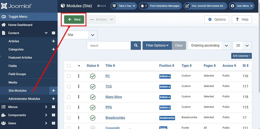 TermsFeed Joomla 4: Site Modules - New highlighted