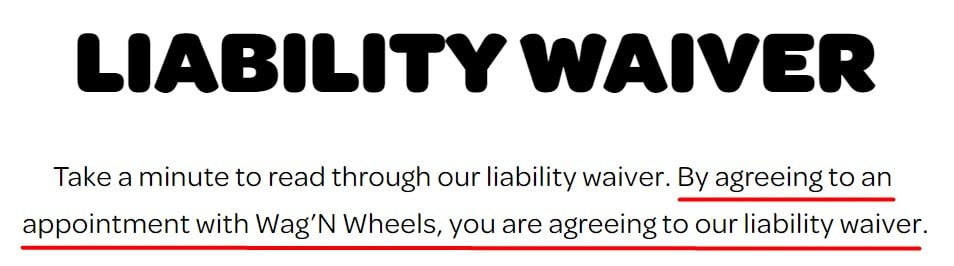 Wag'N Wheels liability waiver intro section