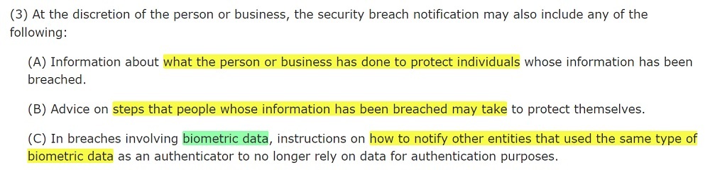 California Data Breach Law: Security breach notification requirements - Discretionary excerpt