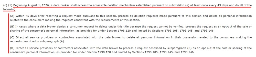 California Legislative Information: The Delete Act - Deletion Requirements