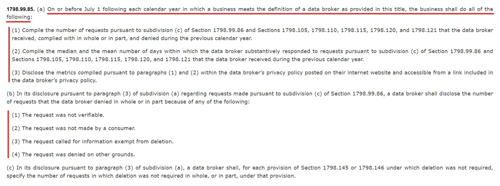 California Legislative Information: The Delete Act - Disclosure requirements