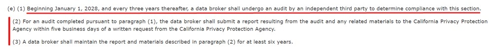 California Legislative Information: The Delete Act - Independent third-party audit requirement