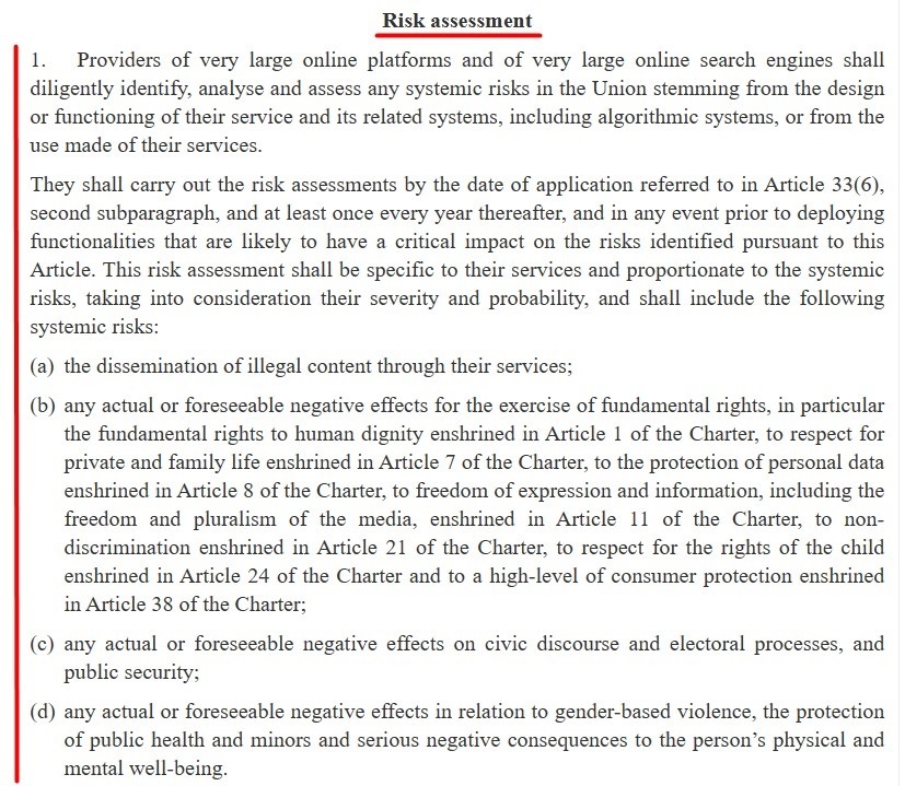 EU DSA: Article 34 - Risk assessment excerpt