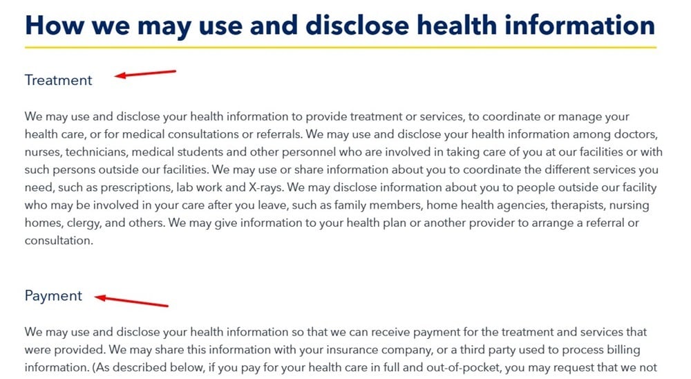MedStar Health's Patient Privacy Policy: How we may use and disclose health information clause excerpt
