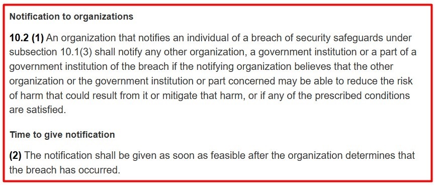 PIPEDA: Breaches of security safeguards section excerpt 2