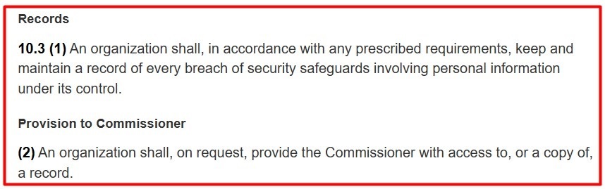 PIPEDA: Breaches of security safeguards section excerpt 3
