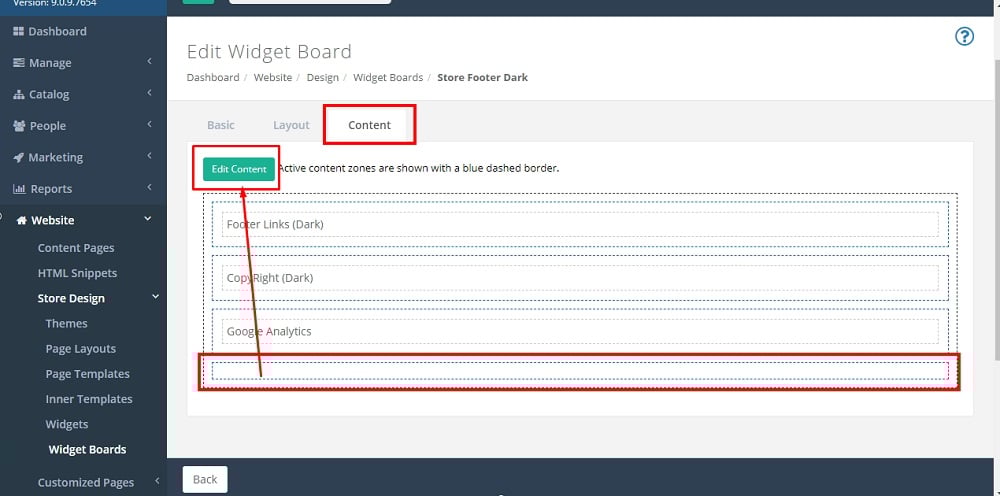 TermsFeed Able Commerce: Store Footer Dark - Edit - Content button selected