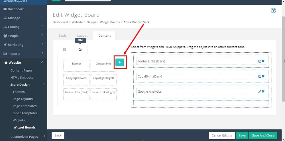 TermsFeed Able Commerce: Store Footer Dark - Edit - Content - HTML - Add new selected