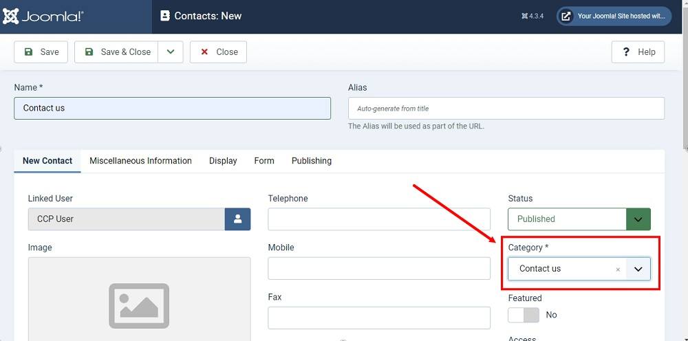 TermsFeed Joomla 4: Contacts Editor - Category Contact us highlighted