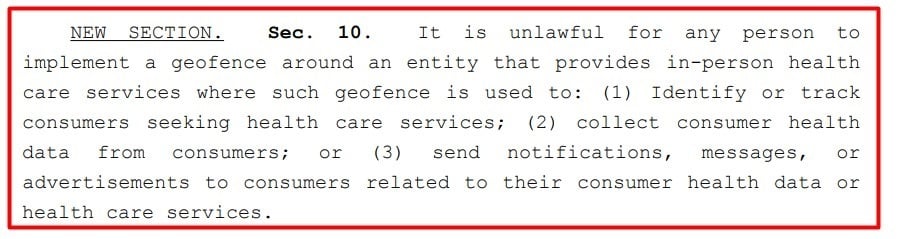 Washington My Health My Data Act: Section 10 - Geofencing