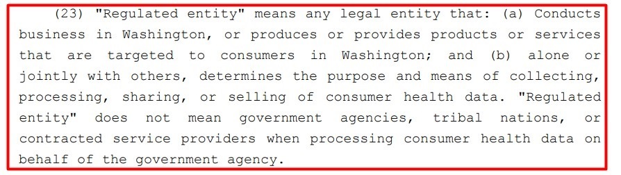Washington My Health My Data Act: Section 23 - Regulated entity definition