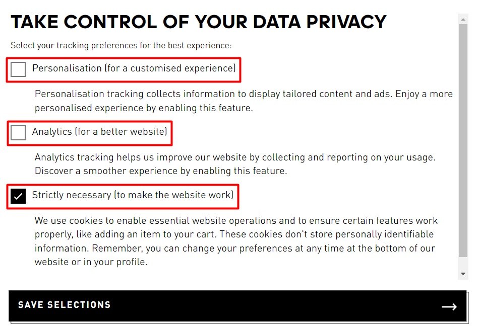 Adidas Cookie Tracking Preference Center