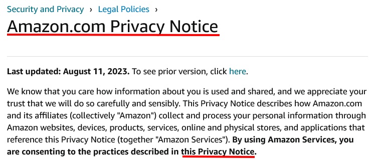 Amazon Privacy Notice intro section