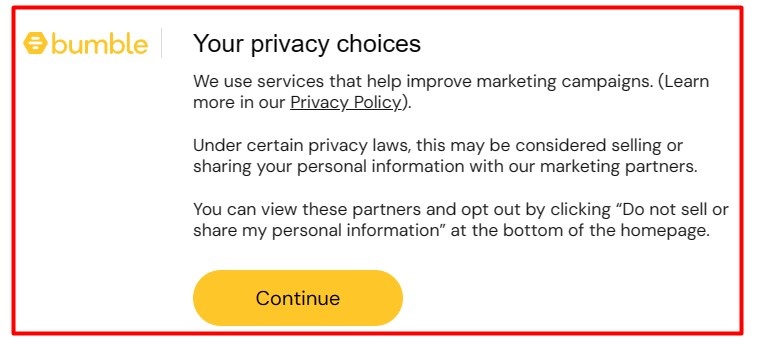 Bumble Privacy Choices notice