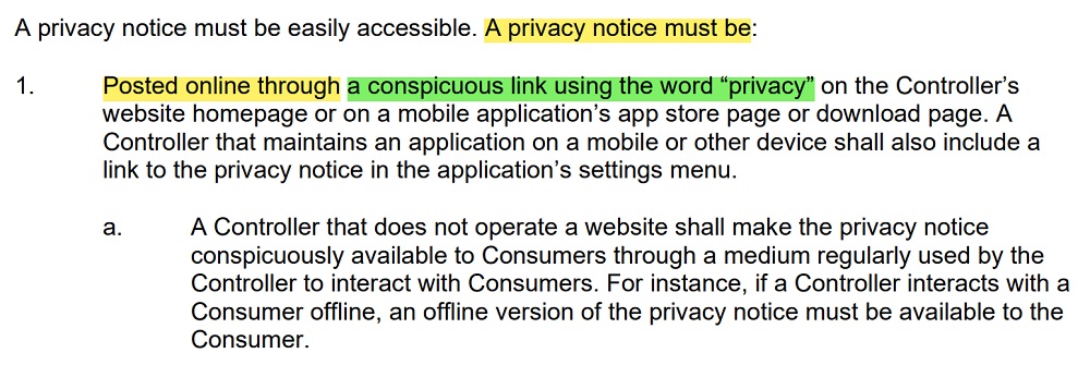 Code of Colorado Regulations: CPA - Privacy Notice requirements excerpt