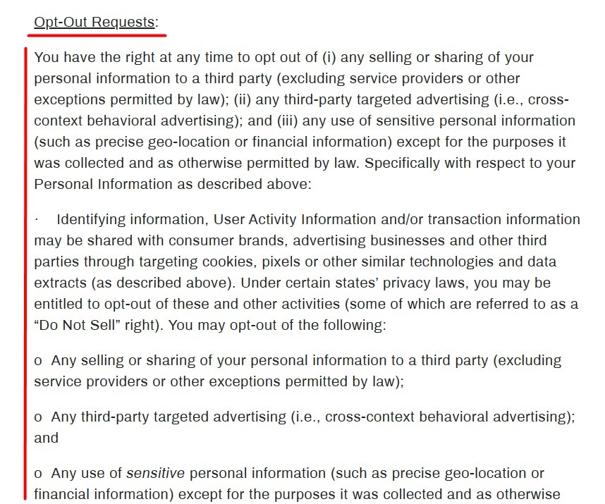 DICKS Sporting Goods Privacy Policy: Opt-out requests clauseDICKS Sporting Goods Privacy Policy: Opt-out requests clause