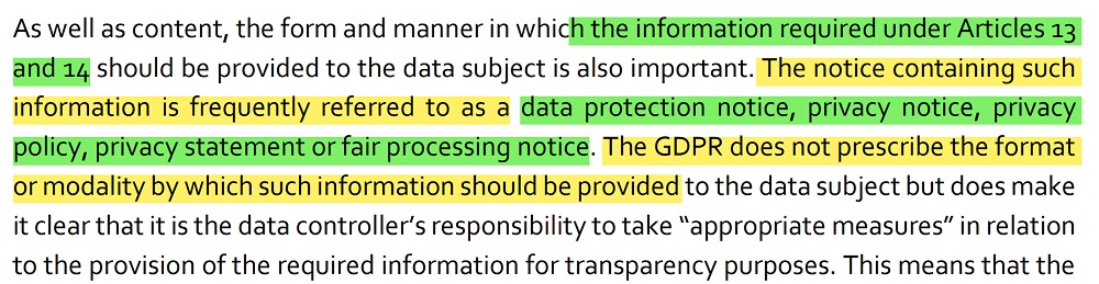 European Commission: GDPR Transparency Guidelines - Privacy notice section