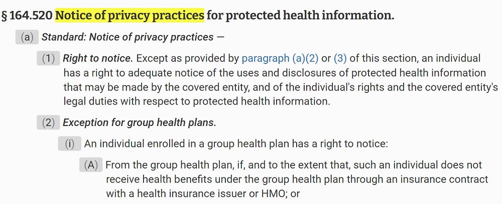 HIPAA Section 164 520 Notice of Privacy Practices for Protected Health Information excerpt