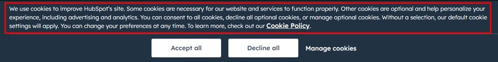HubSpot Cookie Consent Notice