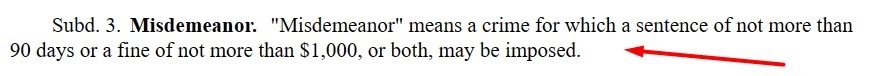 Minnesota Statutes definition of Misdemeanor