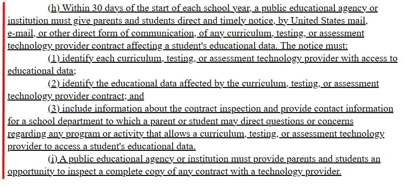 Minnesota Student Data Privacy Act MSDPA 30 Days Notice excerpt