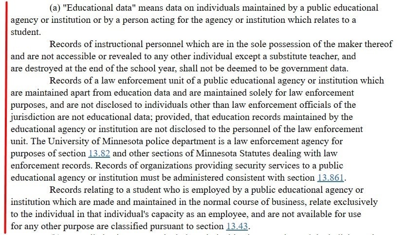 Minnesota Student Data Privacy Act MSDPA: Definition of Educational Data