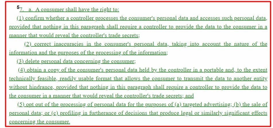 New Jersey SB 332: Consumer Rights section